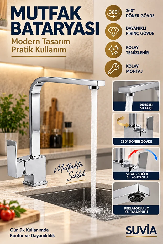 Banyo Batarya Seti 4 Lü Mutfak Lavabo Bataryası Banyo Bataryası Yağmurlama Duş Seti Krom