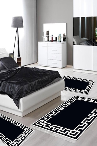 Eko Trend Djt Yıkanabilir Kaymaz Taban 3 Lü Yatak Odası Takımı F5035 Modern Siyah