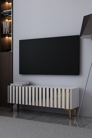 120dhdts6ba Aden Pleksi Desenli Tv Sehpası Beyaz-altın