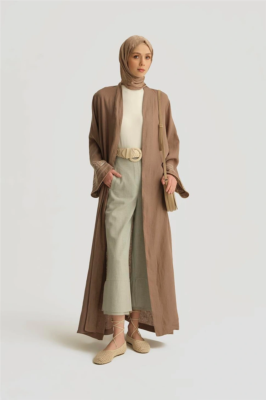 Armine Nakış Detaylı Abaya 25yd4239 Vizon Vizon