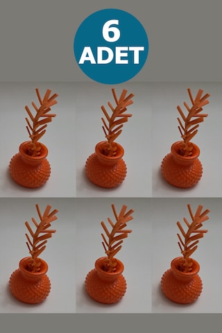6 Adet Turuncu Yapay Çiçekli Portakal Renkli Minik Vazo Turuncu