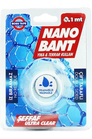 Boss Tape Nano Bant Şeffaf 1 M Yıkanabilir Yeniden Kullanılabilir