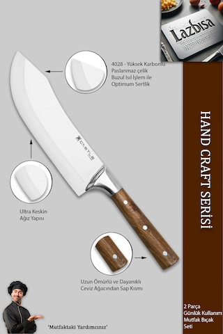 Hand Craft Mutfak Bıçak Seti Et Ekmek Şef Bıçağı 2li Set Mtf-2458 Ahşap