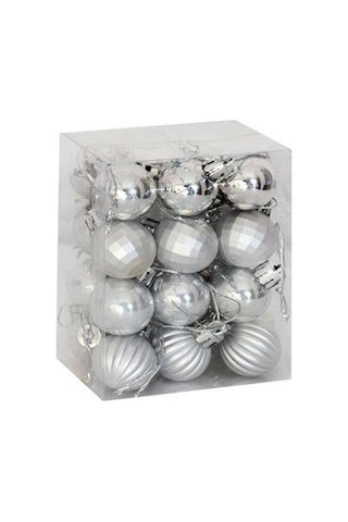 Yılbaşı Ağaç Süsü Top Süs 4 Cm 4 Model 24 Lü Gümüş Diğer