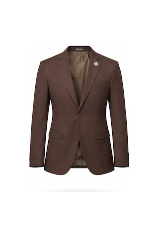 Plus Scorpion Erkek Mono Yaka Tek Düğmeli Çift Yırtmaçlı Blazer Ceket Premium Dokuma Kumaş, 8 Renk Kahverengi