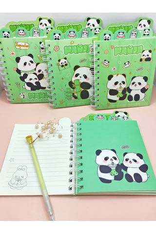 Sevimli Panda Ayraçlı A5 Not Defteri 14x18 Cm - Panda Bff Yeşil
