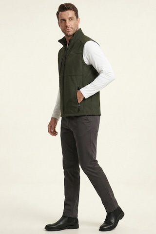 Genius Store Erkek Yelek Softshell Su Geçirmez Tam Fermuarlı Cepli Normal Kalıp Spor Yelek Haki