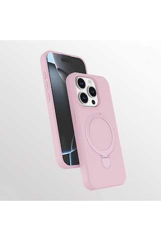 Apple Uyumlu iPhone 14 Pro Max Kılıf M-safe Şarj Özellikli Standlı Zore Samara Kapak Pembe