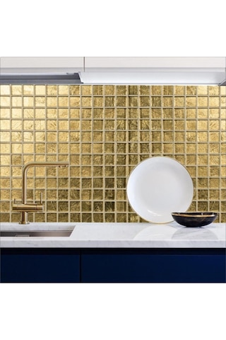 Mutfak Tezgah Arası Pvc Folyo Kendinden Yapışkanlı Kaplama Taş Desen Gold Renk 60cmx100cm