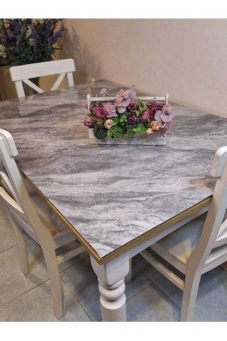 Kalın Pvc Masa Koruyucu 1.2 Mm Mika Örtü, 80 Cm En, Mermer Desen Gri