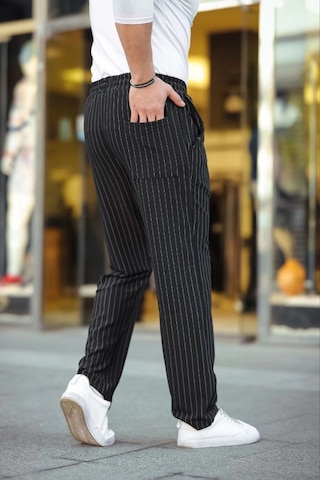 Efnaz Style Erkek Cizgili Dokuma Krep Jogger Buggy Pantalon Rahat Kalıp - Siyah