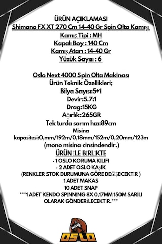 Oslo Next 4000 Shimano Fx Xt 270cm 14-42gr 8x Spin Olta Seti Standart