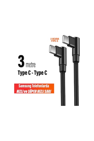 3m Type-c Şarj Kablosu Hızlı Şarj Samsung Uyumlu Type C To Type C Uzun
