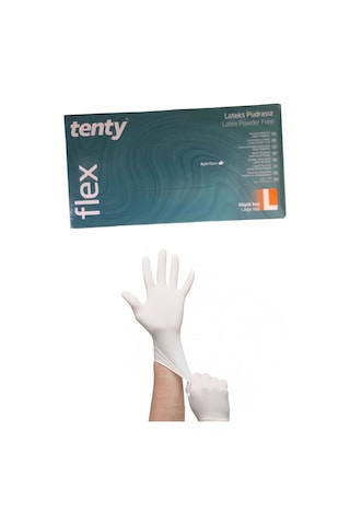 Tenty Flex Lateks Pudrasız Muayene Eldiveni 100'lü L