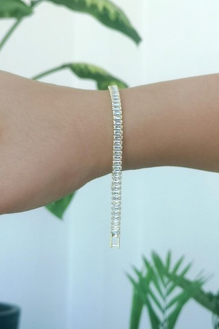 Gold Zirkon Taşlı Baget Model 4mm Su Yolu Bileklik - Gold