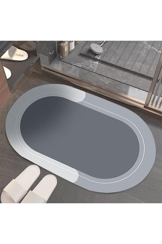 Mainshop Şık Tasarım Su Emici Banyo Lavabo Tuvalet Kaymaz Tabanlı Oval Paspas 38x58 Cm Yazısız Model M-60 Çok Renkli