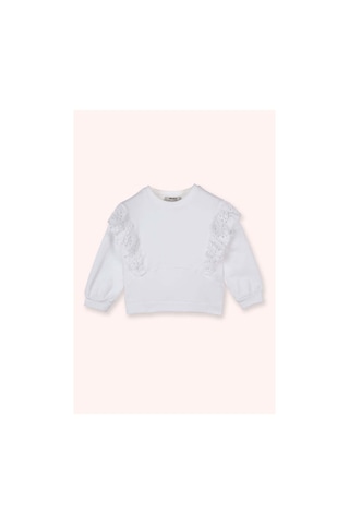 Panço Fisto Detaylı Beyaz Kız Çocuk Sweatshirt 2511gb08016 Beyaz
