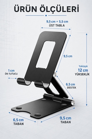 Taşınabilir Katlanabilir Metal Masaüstü Telefon Tablet Standı Ayarlanabilir Tutucu Kaymaz Taban 4-11 İnç