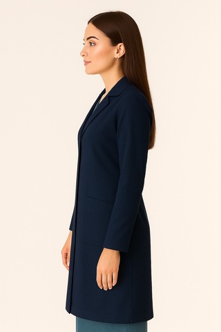 Kadın Klasik Yaka Alpaka Kumaş Slim Fit Önlük, Doktor, Öğretmen, Hemşire, Stajyer, Çalışma Önlüğü Lacivert