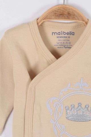 Nakış Desenli Müslin Erkek Bebek Hastane Çıkışı Bebek Kıyafetleri Yenidoğan Hastane Çıkış Seti 5 Li Bej