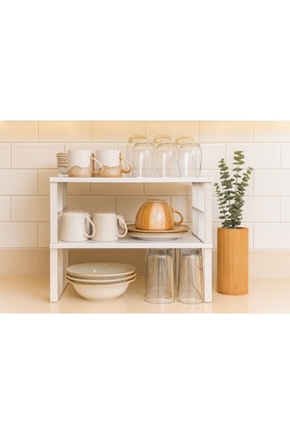 Metal Dolap İçi Raf, Bardak, Baharat, Tabak Düzenleyici Organizer, Alan Tasarrufu beyaz