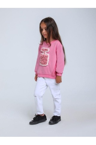 Kız Bebek Parfüm Şişesi Örgü Detaylı Sweatshirt-14298 Pembe