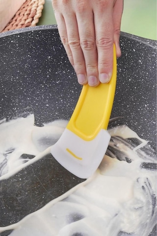 Mucit Home Tava Taban Temizliği İçin Silikon Spatula Tava Ve Bulaşık Yıkamak İçin Silikon Sıyırıcı Sarı