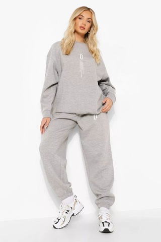 Ay Montana Kadın Dikey Baskılı Sweatshirt Alt Üst Eşofman Takımı Rsatk664 Gri