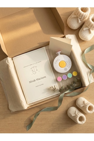 Minik Mucizem Yenidoğan Hediye Seti Bebek Anı Defteri + Elektrikli Bebek Tırnak Törpüsü 5 Başlıklı, Hamilelik Ve İlk Yıl Günlüğü, Baby Shower Hediyesi Bej