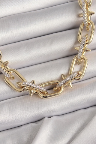 Pirinç Gold Renk Zirkon Taşlı Dikenli Halka Model Vıp Exculusive Seri Kadın Kolye Çok Renkli