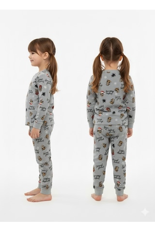Kız Çocuk Hayvan Desenli Ve Kış Desenli 2'li Pijama Takımı Çok Renkli