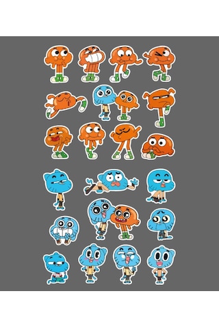 Çizgifilm-gumball-darwin Watterson- Sticker Set 2li Parlak Kağıt- Çizgi Dizi Etiket Sticker Süsleme Yeşil