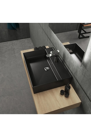 Aqua Bagno Plan Lavabo 60 x 45 CM Mat Siyah