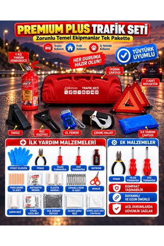 Tüvtürk Muayene Uyumlu Ce Belgeli Premium Plus Trafik Seti 1 Kg Abc Tse Belgeli Kırmızı
