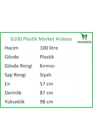 G100 Plastik Market Alışveriş Arabası 100 Litre Kırmızı