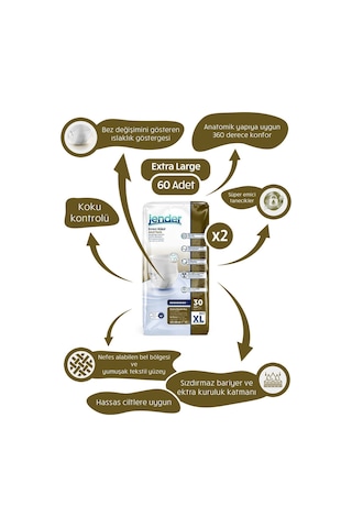 Ekstra Büyük Boy Xlarge Emici Külot Hasta Bezi 60 Adet XL