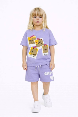Miniko Kids Kız Çocuk Capybara Modelli Pamul Şortlu Takım Lila
