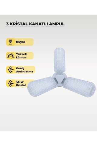 45w Kristal 3 Kanatlı Pervane Ampul 6500k Beyaz Işık 1 Adet