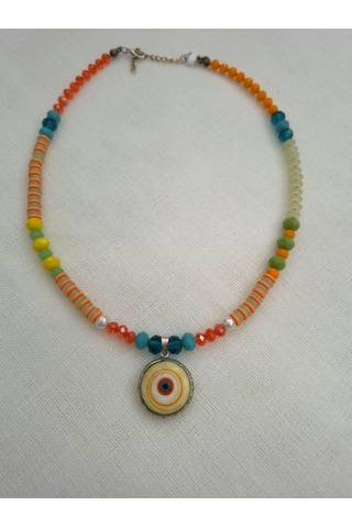 El Yapımı Kolye Uçlu Çok Renkli Kristal Cam Boncuk Kolye Çok REnkli