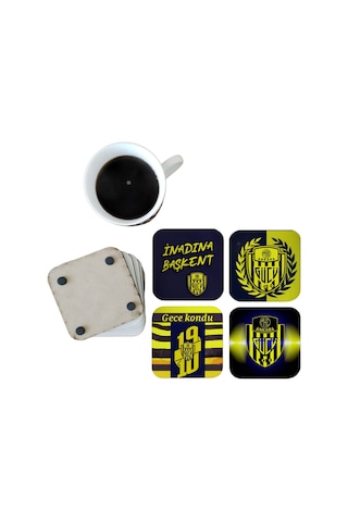 Ankaragücü Spor Dekoratif Ahşap Bardak Altlığı Seti 099 Çok Renkli
