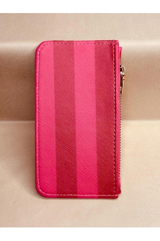 Elora Atelier Ekosa Desenli Fermuarı Kartlık Cüzdan Fuşya Pembe