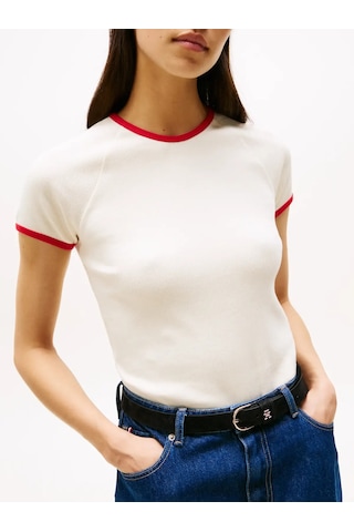Tommy Hilfiger Contrast Rınger Tee Kadın Beyaz T-shirt