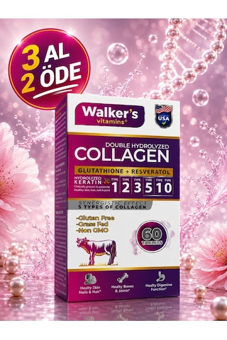 Walker's Vitamins Premium 5 Tip Kolajen Keratin Çinko Bromelain Biotin İçeren Güzellik Saç Cilt Destek Tableti