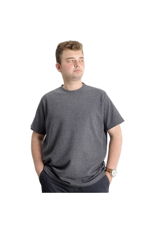 Mode Xl Büyük Beden Erkek T-Shirt Bisiklet Yaka Waffle 20033 Siyah 001