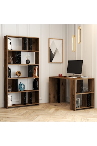 Variant Lima Çalışma Masası Ve Kitaplık Takımı - Ceviz / Siyah Me Ceviz