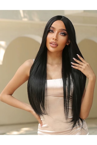 Caş Dekorasyon Isıya Dayanıklı Yarımay Çıtçıt Saç-1b-siyah-düz-60 Cm - 110 Gr. Siyah