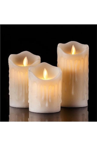 Alevli Led Mum Hareketli Alev Görünümlü Dekoratif Mum - 3lü Set Çok Renkli