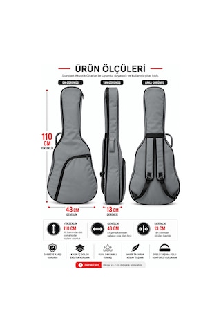Yankı Agc-42gr Gri Akustik Gitar Kılıfı Kalın Pedli Suya Dayanıklı Softcase - 9035006445297