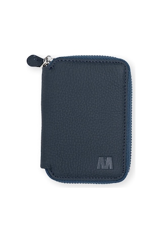 Mft Leather Hakiki Deri Unisex Fermuarlı Cüzdan Lotus 1616 Flother Mat Lacivert
