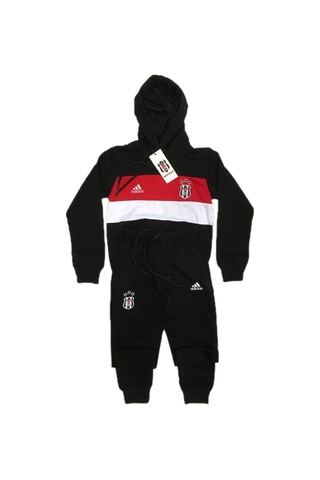 5-16 Yaş Arası Penye Kumaş Kapüşonlu Spor Eşofman Takım Siyah - Beyaz